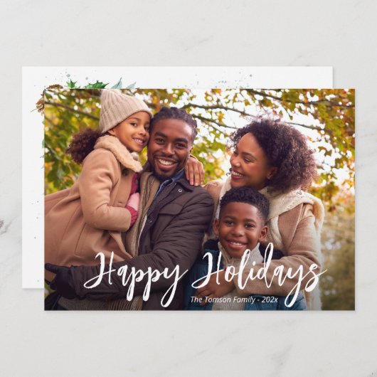 witte rustieke script foto prettige feestdagen kaa feestdagenkaart (Voorkant / Achterkant)