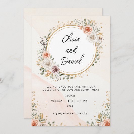 Witte Rustieke Waterverf Bloemen Gratis bruiloft Kaart (Voorkant / Achterkant)