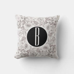 Witte Rustieke Winterrozen Monogram Letter Initiaa Kussen