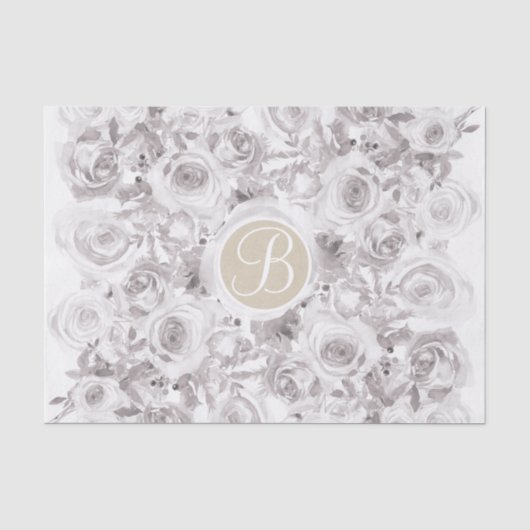 Witte Rustieke Winterrozen Monogram Letter Initiaa Tissuepapier (Voorkant)