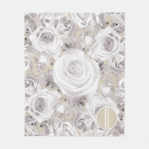 Witte Rustieke Winterrozen Shabby Chic Kraft Fleece Deken