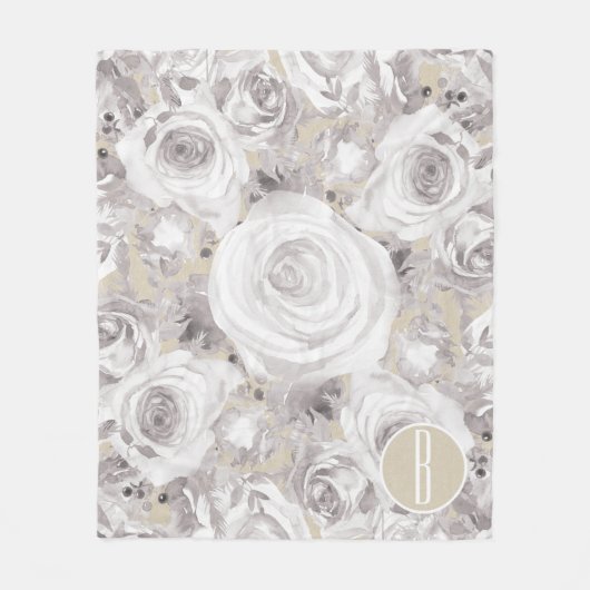 Witte Rustieke Winterrozen Shabby Chic Kraft Fleece Deken (Voorkant)