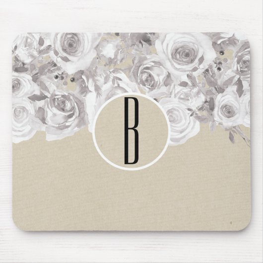 Witte Rustieke Winterrozen Shabby Chic Kraft Muismat (Voorkant)
