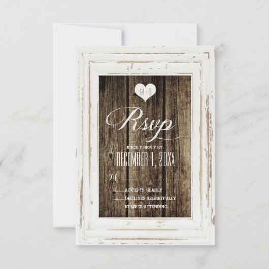 Witte Rustige Lijst Barn Wood Wedding RSVP-kaart RSVP Kaartje (Voorkant)