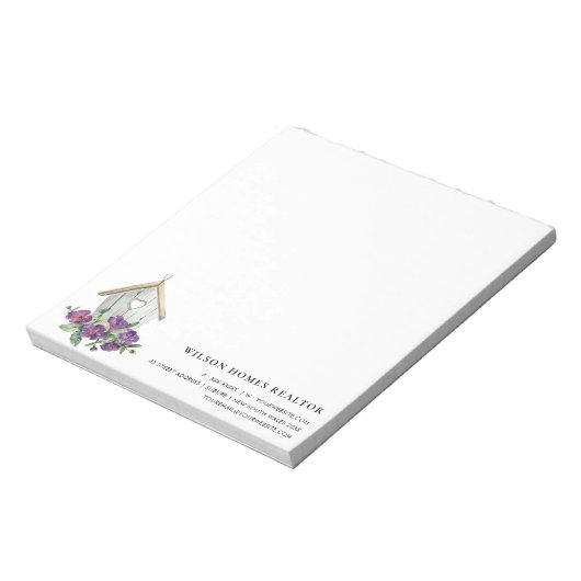 WITTE RUSTISCHE FLORALE BIRDHOUSE REAL ESTATE REAL NOTITIEBLOK (Linkerzijde)