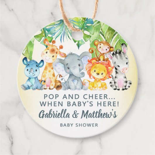 Witte safari baby shower pop het label. bedankjes labels (Voorkant)