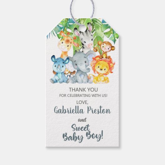 Witte safari dieren baby shower dank je labels. cadeaulabel (Voorkant)