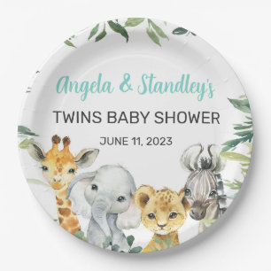 Witte safari dieren baby shower papieren borden. bordje