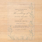 Witte saga en groene script bruiloft acryl uitnodigingen (Voorkant)