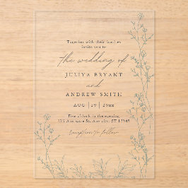 Witte saga en groene script bruiloft acryl uitnodigingen