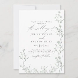 Witte saga en groene script bruiloft Uitnodiging