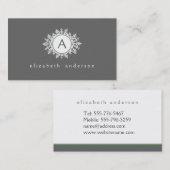 witte Sage Green Snowflake Monogram Gray Visitekaartje (Voorkant / Achterkant)