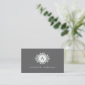 witte Sage Green Snowflake Monogram Gray Visitekaartje (Staand voorkant)