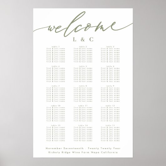 Witte Sage Groene Bruiloft Welkomstkaart Poster (Voorkant)