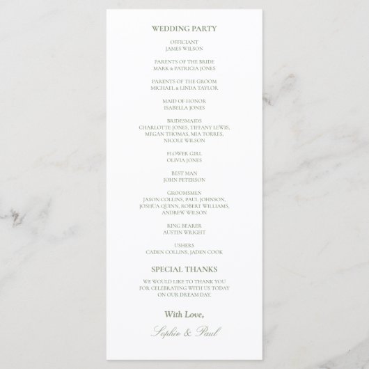 Witte Sage Groene Huwelijksprogramma (Achterkant)