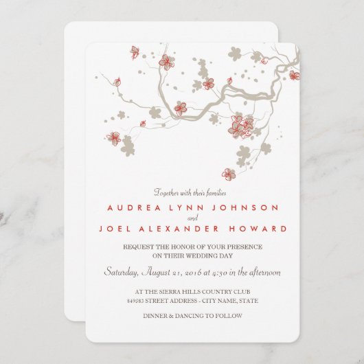 Witte Sakura bruiloft uitnodiging Kaart (Voorkant / Achterkant)