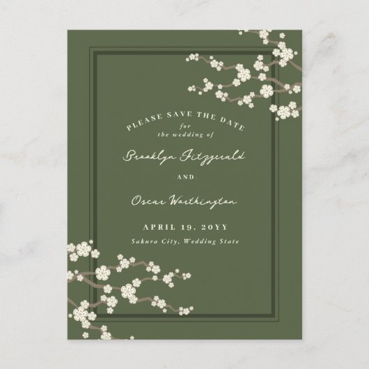 Witte Sakura Kersenbloesems Aziatisch Save The Dat Aankondigingskaart (Voorkant)