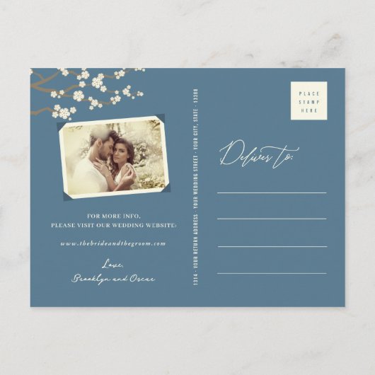 Witte Sakura Kersenbloesems Aziatisch Save The Dat Aankondigingskaart (Achterkant)