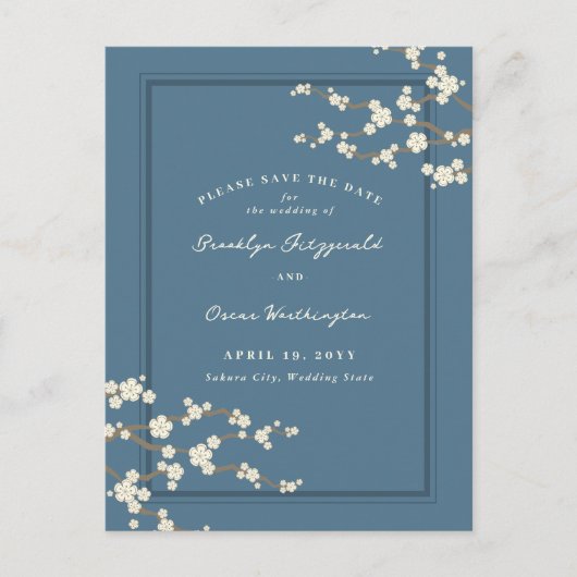 Witte Sakura Kersenbloesems Aziatisch Save The Dat Aankondigingskaart (Voorkant)
