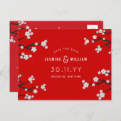 Witte Sakura Kersenbloesems Save The Date Bruiloft Aankondigingskaart (Voorkant / Achterkant)