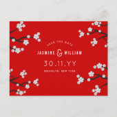 Witte Sakura Kersenbloesems Save The Date Bruiloft Aankondigingskaart (Voorkant)