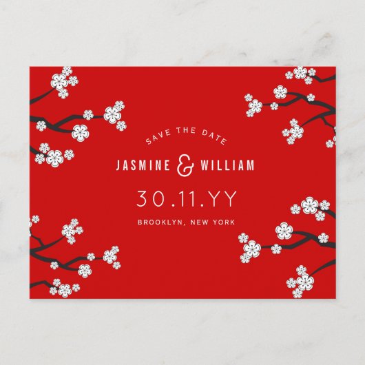 Witte Sakura Kersenbloesems Save The Date Bruiloft Aankondigingskaart (Voorkant)