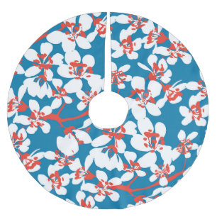 Witte sakura, klassiek blauw achtergrondpatroon. kerstboom rok