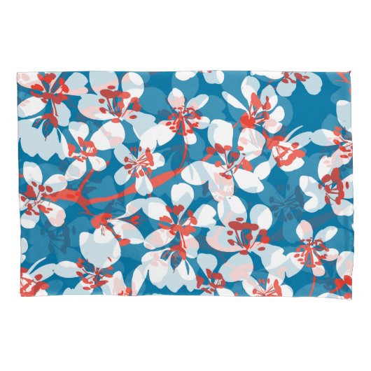Witte sakura, klassiek blauw achtergrondpatroon. kussensloop (Voorkant)