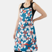 Witte sakura, klassiek blauw achtergrondpatroon. schort (Insitu)