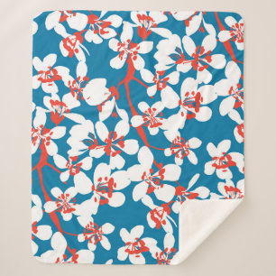 Witte sakura, klassiek blauw achtergrondpatroon. sherpa deken