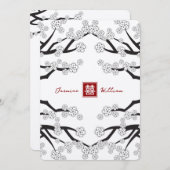 Witte Sakura rode dubbele geluk Chinese bruiloft Kaart (Voorkant / Achterkant)