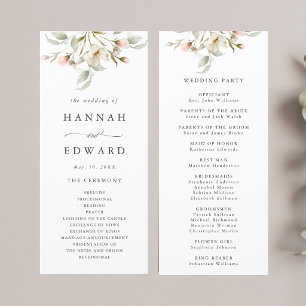 Witte Salie Blush Elegante Bloemige Trouwceremonie Programmakaart
