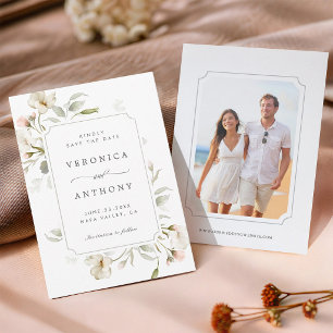Witte Salie Blush Elegante Bloemige Trouwfoto  Save The Date