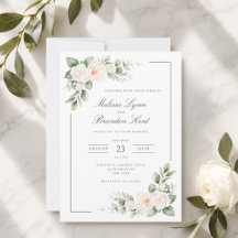 Witte Salie Blush Elegante Bloemige Trouwuitnodigi