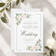 Witte Salie Blush Elegante Bloemige Trouwuitnodigi