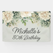 Witte Salie Groene Bloem 80ste Verjaardag Spandoek (Horizontaal)