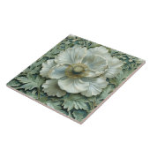 Witte Salie Groene Bloem Art Nouveau Tegeltje (Zijkant)