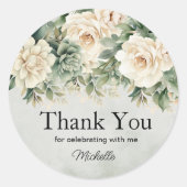 Witte Salie Groene Bloem Gouden Verjaardag Bedankt Ronde Sticker (Voorkant)