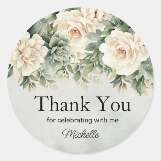 Witte Salie Groene Bloem Gouden Verjaardag Bedankt Ronde Sticker (Voorkant)