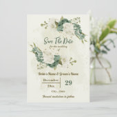 Witte & Salie Groene Bloemen Botanische Bruiloft Save The Date (Staand voorkant)