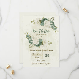 Witte & Salie Groene Bloemen Botanische Bruiloft Save The Date