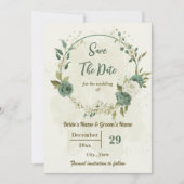 Witte & Salie Groene Bloemen Botanische Bruiloft Save The Date (Voorkant)
