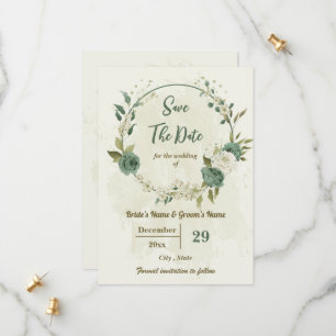 Witte & Salie Groene Bloemen Botanische Bruiloft Save The Date