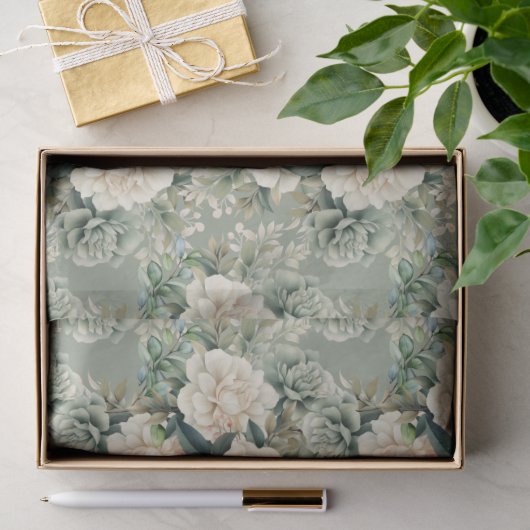 Witte Salie Groene Bloemige Cadeau Tissuepapier (Geschenk)