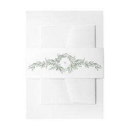 Witte salie Groene Botanische krans Monogram bruil Uitnodigingen Wikkel