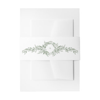 Witte salie Groene Botanische krans Monogram bruil Uitnodigingen Wikkel
