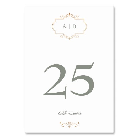 Witte Salie Groene Klassieke Gouden Monogram Bruil Kaart (Voorkant)