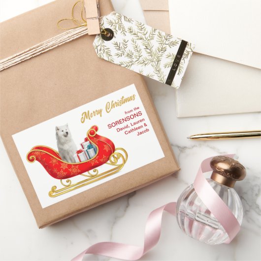 Witte Samoyed Dog-kerstkledij Rechthoekige Sticker (Geschenken)