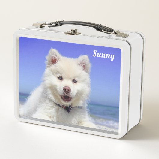 Witte Samoyed Hond op Lichtblauw (Voorkant)