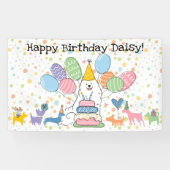 Witte Samoyed Hond Verjaardagsfeestje Spandoek (Horizontaal)